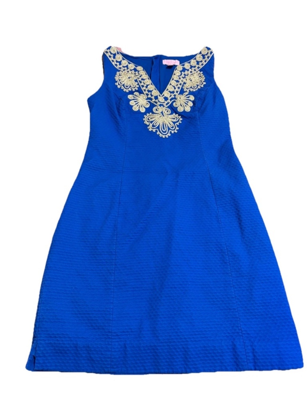 Lilly Pulitzer Blue Sleeveless Mini Dress with Gold Embroidery Size 00